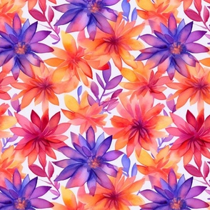 watercolor flowers in purple and orange and red