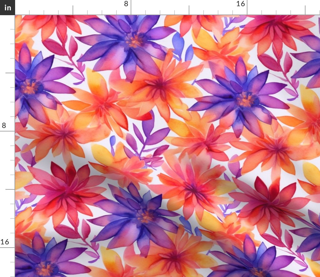 watercolor flowers in purple and orange and red