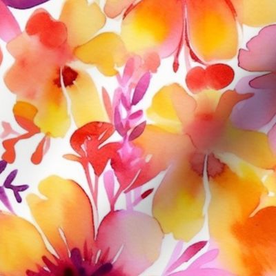 watercolor flowers in orange and pink