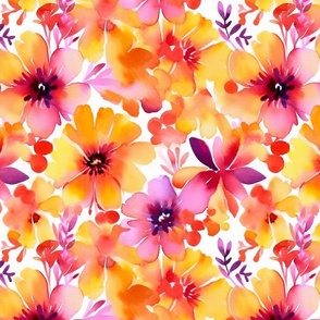 watercolor flowers in orange and pink