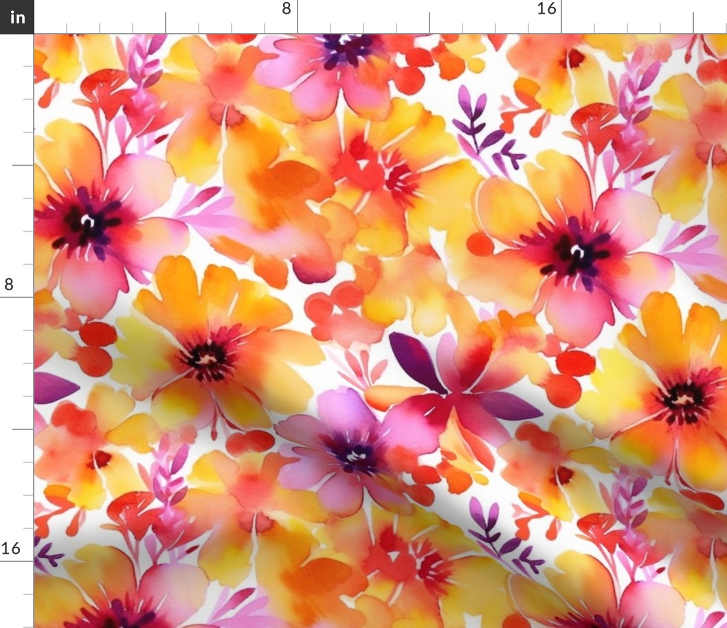 watercolor flowers in orange and pink