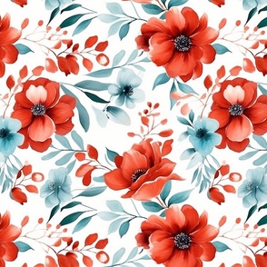 watercolor flowers in red