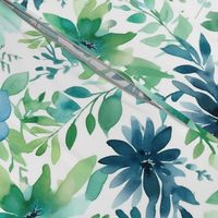 tropical watercolor flowers in teal and green and blue