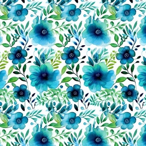 watercolor tropical flowers in teal and green and blue