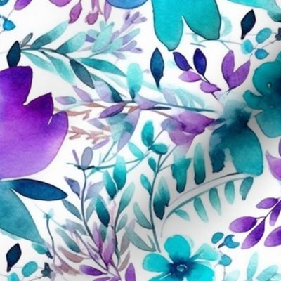 watercolor flowers in teal and magenta and purple