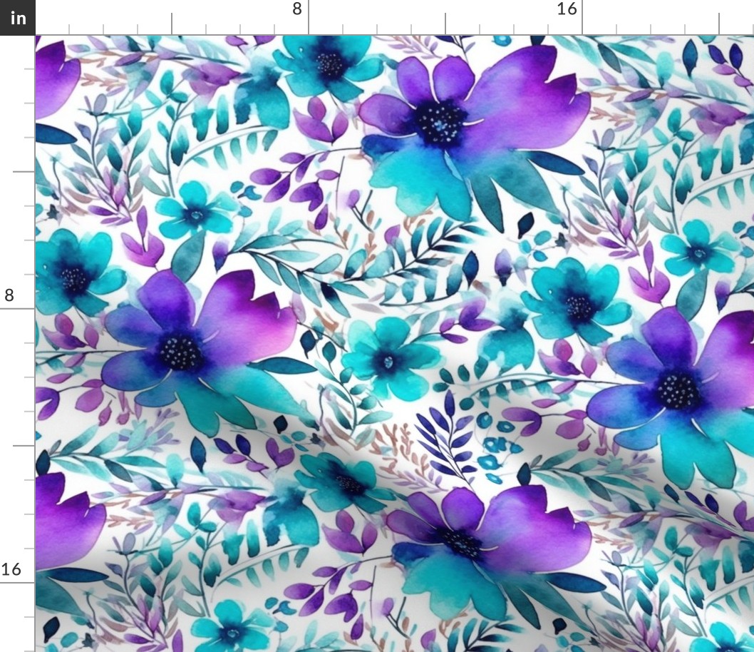 watercolor flowers in teal and magenta and purple