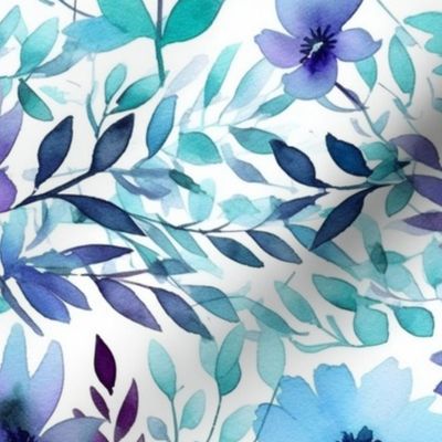 watercolor flowers in teal and blue and purple