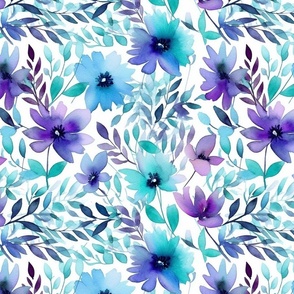 watercolor flowers in teal and blue and purple