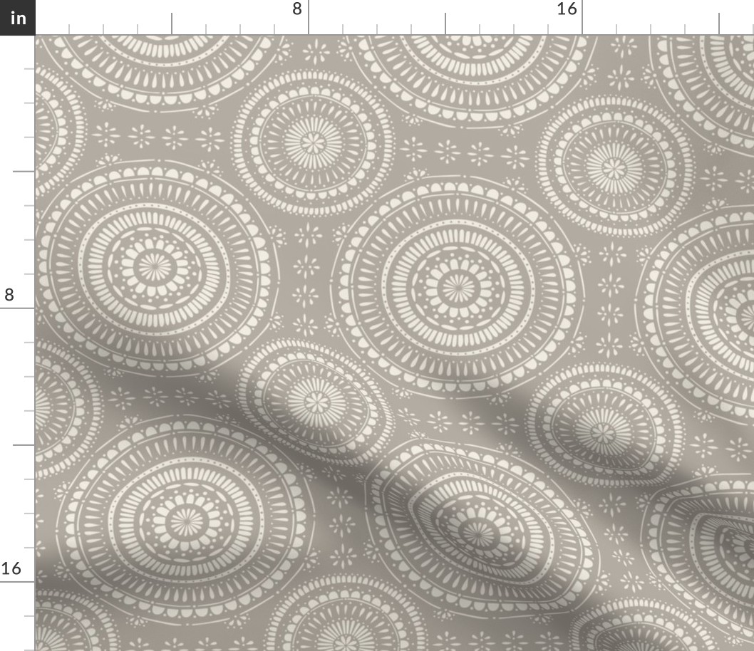 mandala - creamy white _ cloudy silver taupe - hand drawn geometric tile