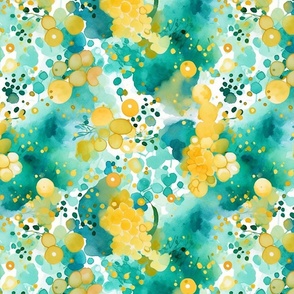 watercolor flowers in teal and yellow and green