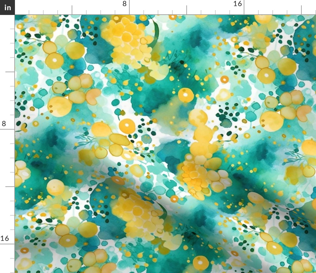 watercolor flowers in teal and yellow and green