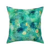 watercolor bubbles in teal and yellow and green