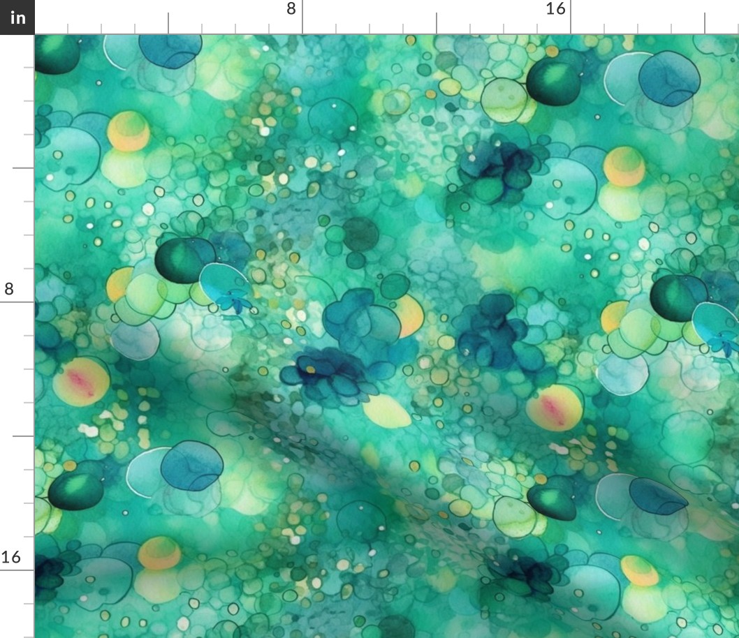 watercolor bubbles in teal and yellow and green