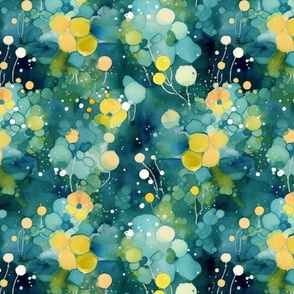 abstract watercolor flowers in teal and yellow and green