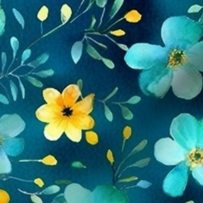 watercolor in yellow and teal and green