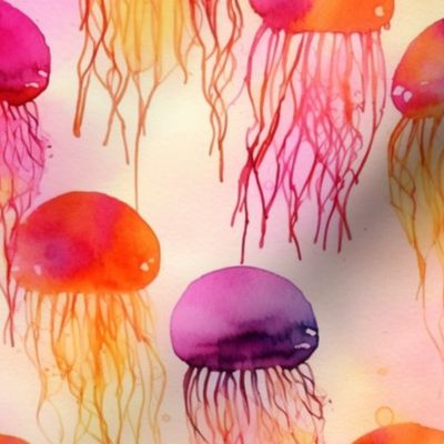 splatter art watercolor jellyfish in orange and magenta 