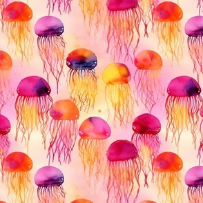 splatter art watercolor jellyfish in orange and magenta 