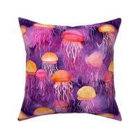 watercolor jellyfish in orange and magenta and purple