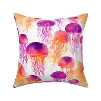 watercolor jellyfish in orange and magenta and purple