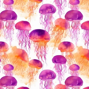 watercolor jellyfish in orange and magenta and purple