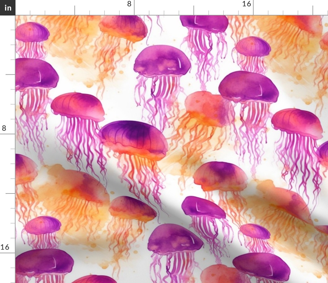 watercolor jellyfish in orange and magenta and purple