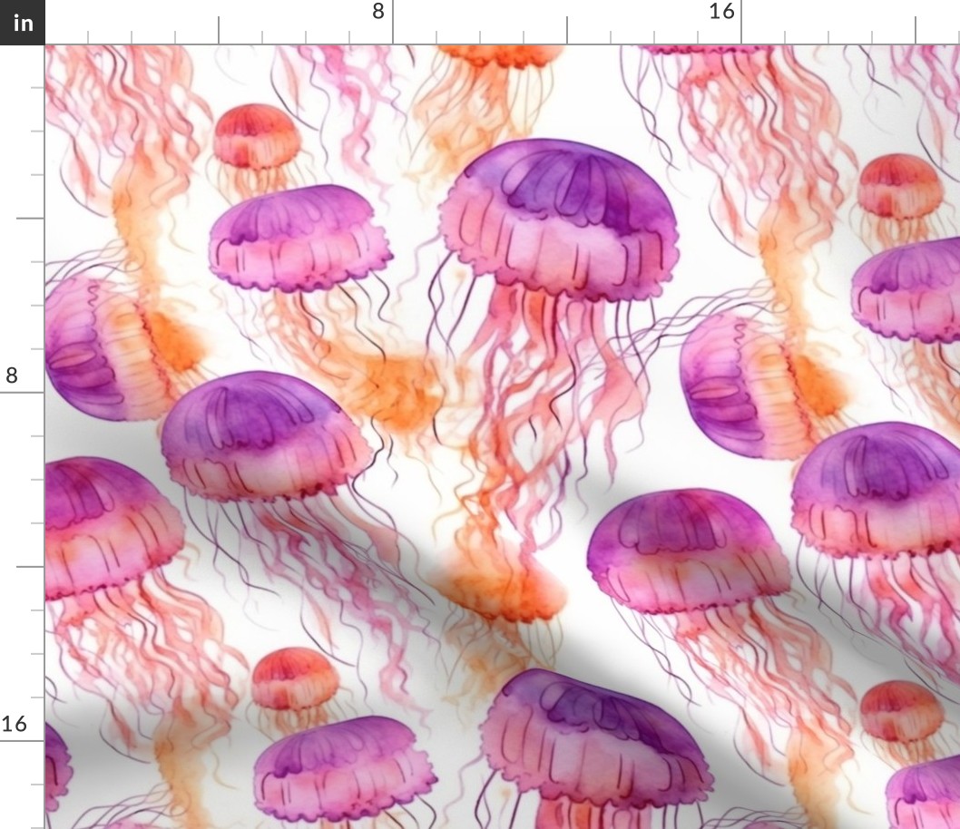 watercolor jellyfish in orange and magenta and pink
