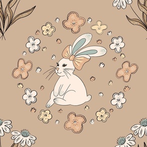 Jumbo – sweet girly design with bunny and wild flowers – beige, cream, pastel green 