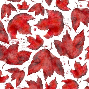 Autumn leaves watercolor red large scale