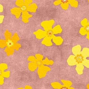 Variation of yellow Buttercups on textured dusty pink