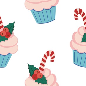 Jumbo - Christmas cupcake with candy cane, beeries – white, blue, blush pink