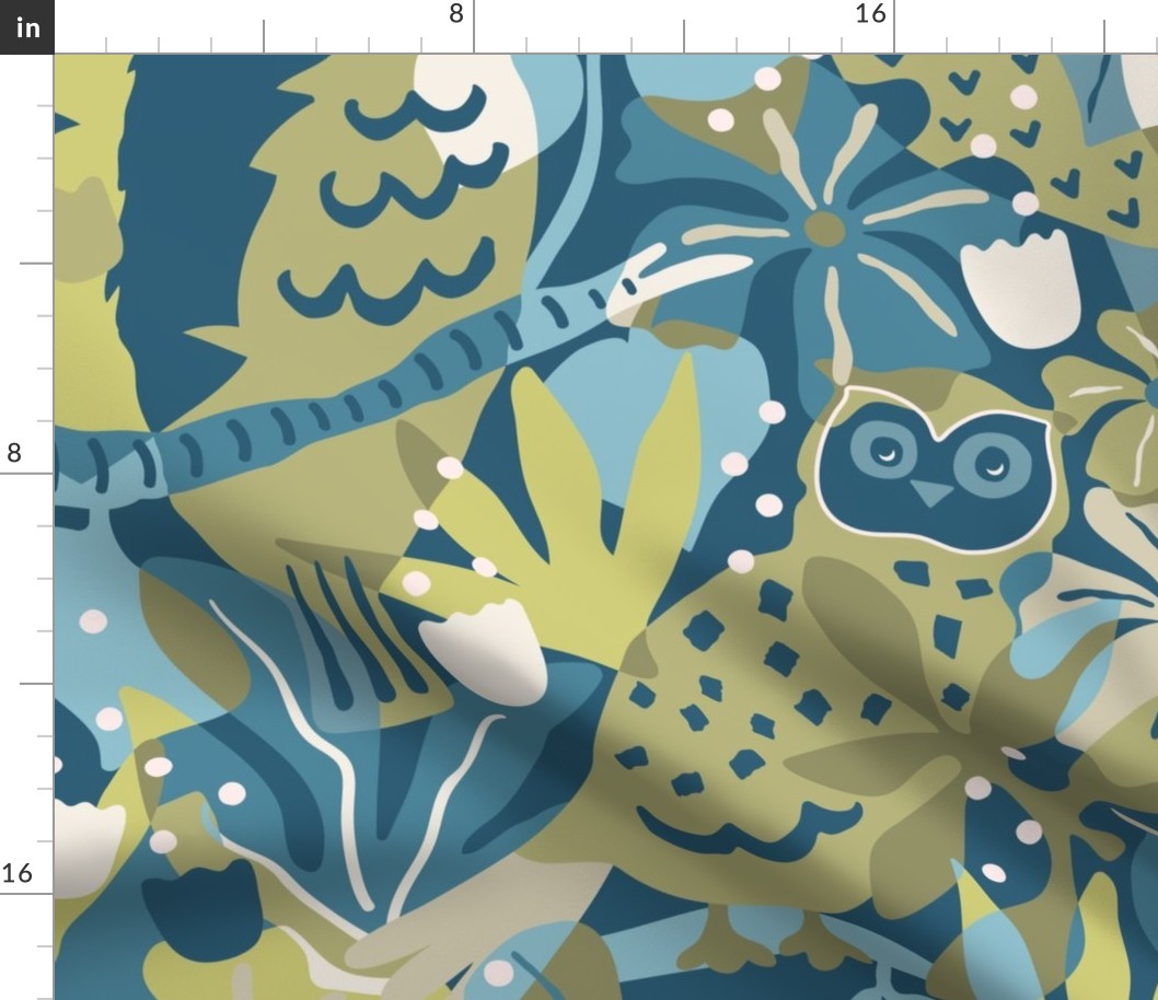 Sage and blue - Ditsy - Maximalist Moody Owl Jungle ©designsbyroochita