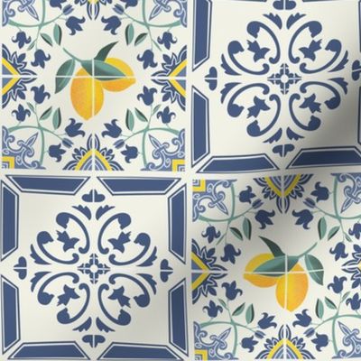 delft blue mediterranean tiles with lemons - small scale