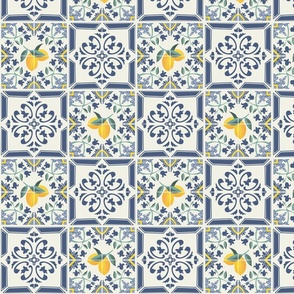 delft blue mediterranean tiles with lemons - small scale