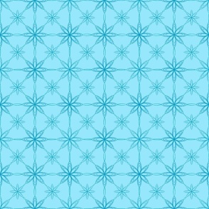 Watercolor Star Flower on Lattice, Blue on Blue, Joyce Collection