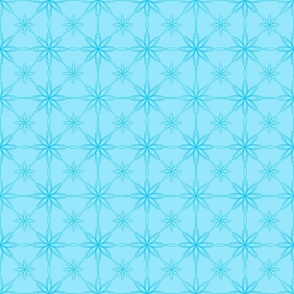 Watercolor Star Flower on Lattice, Medium Blue on Light Blue, Joyce Collection