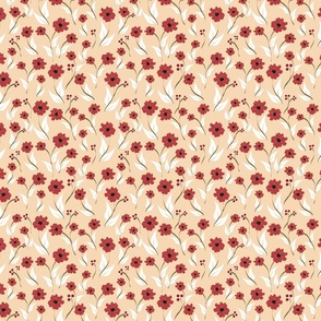 Scaterred Flowers-Red on Beige Repeat Tile