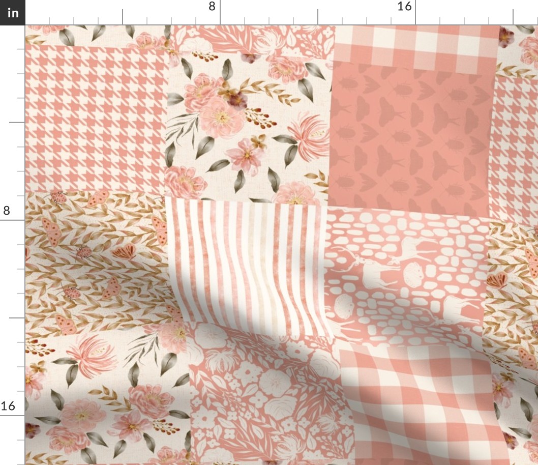 Horizontal layout-Gentle Natue Pink Block Cheater Quilt