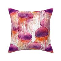 watercolor jellyfish in orange and magenta and purple
