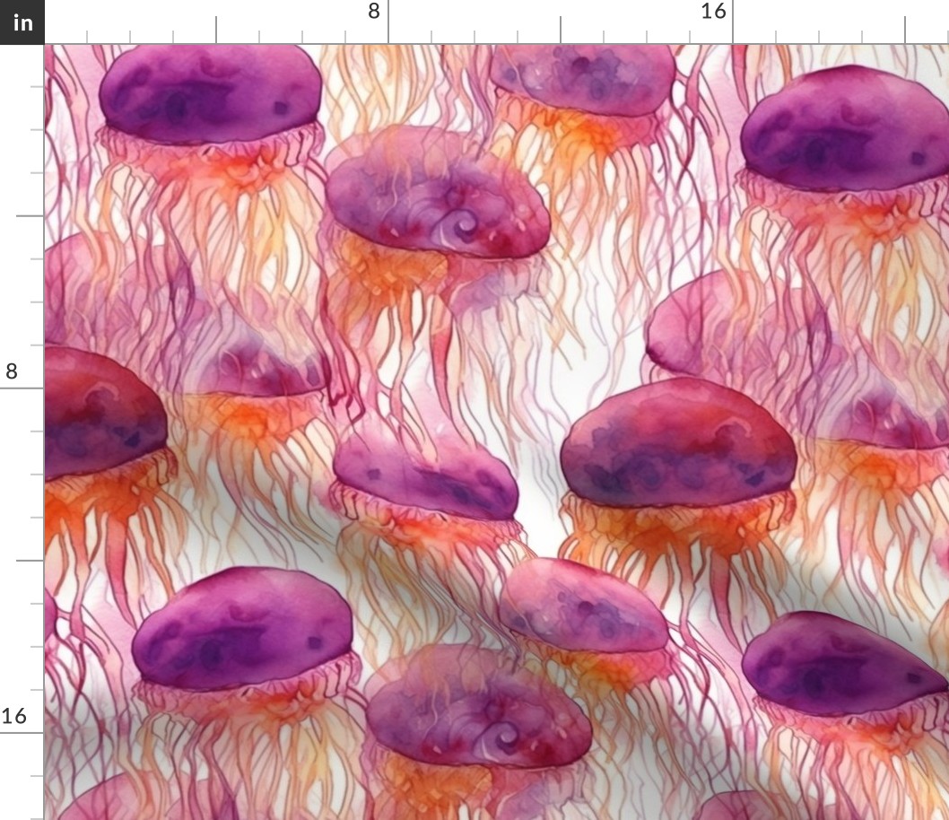 watercolor jellyfish in orange and magenta and purple