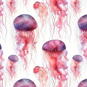 watercolor jellyfish in red and magenta and purple
