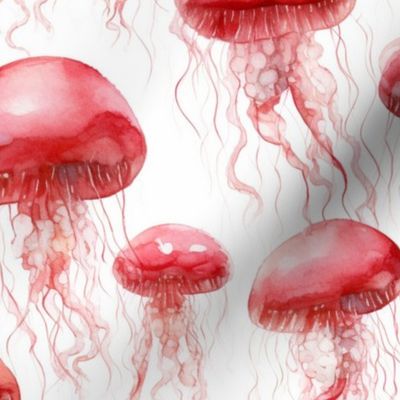 watercolor jellyfish in red 