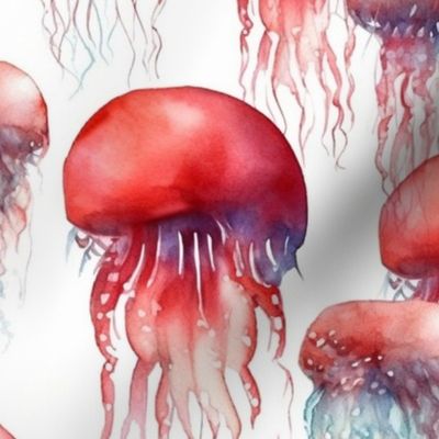 watercolor jellyfish in red 