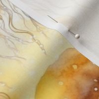 watercolor jellyfish in yellow and gold and orange
