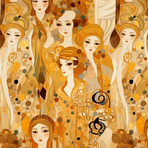 Vintage 20s 30s Golden Goddess Women in the Style of Gustav Klimt