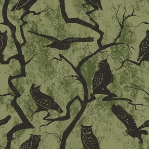 Large-scale Silhouettes of Owls and Trees Variation 3
