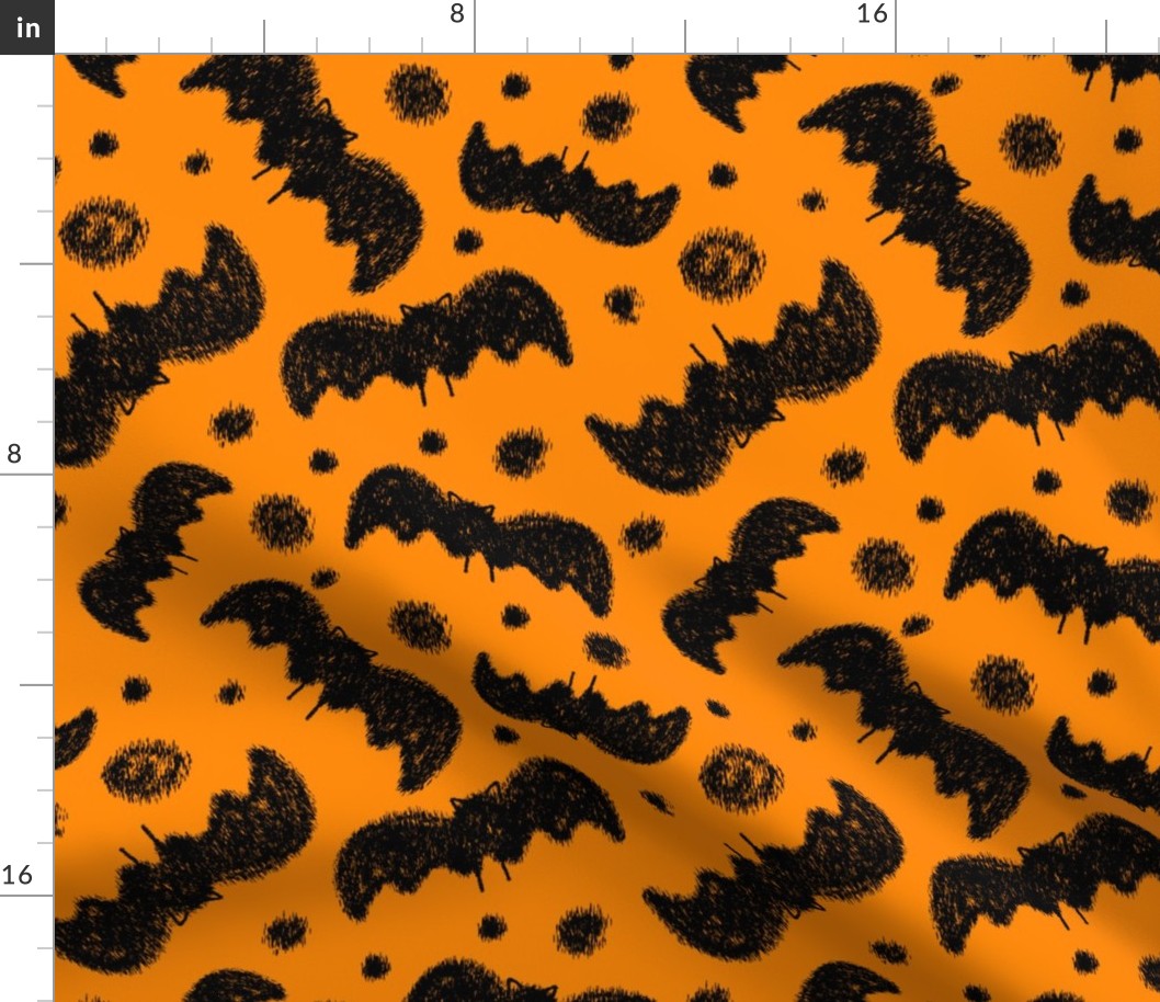 Ikat Bats-Black on Orange