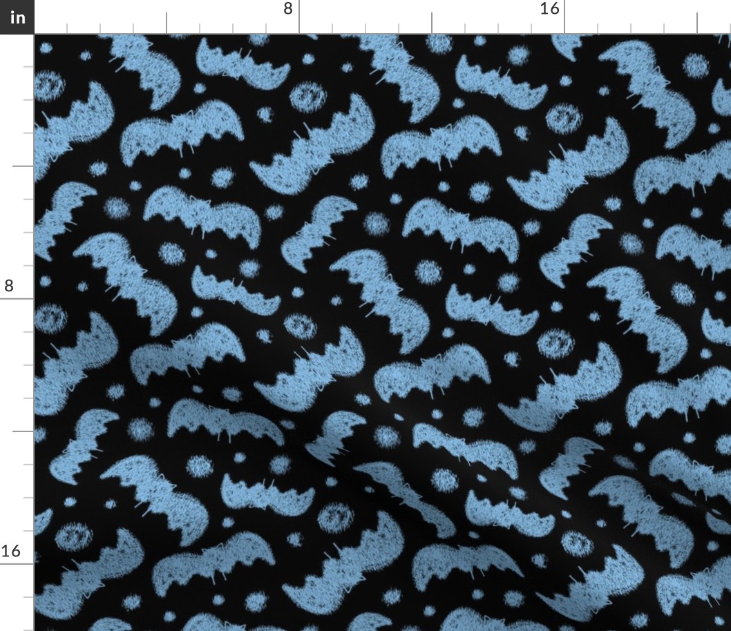 Ikat Bats-Blue on Black