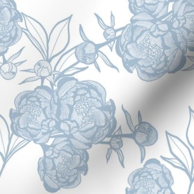 Large French Country Lace Peony Flowers in Blue 