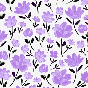 Floral lilac black and white watercolor flowers (jumbo wallpaper large size version)