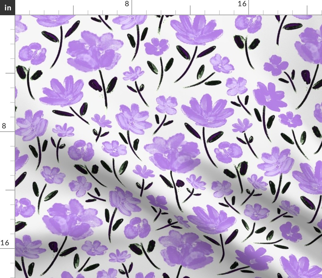 Floral lilac black and white watercolor flowers (medium size version)